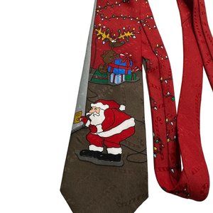 Specialties red Santa plugging in lights tie Holiday Christmas